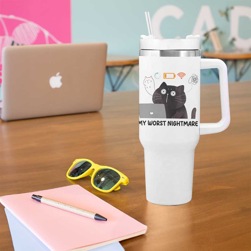 My Worst Nightmare Tumbler With Handle Funny Cat Gaming Wifi Loading Hurmor