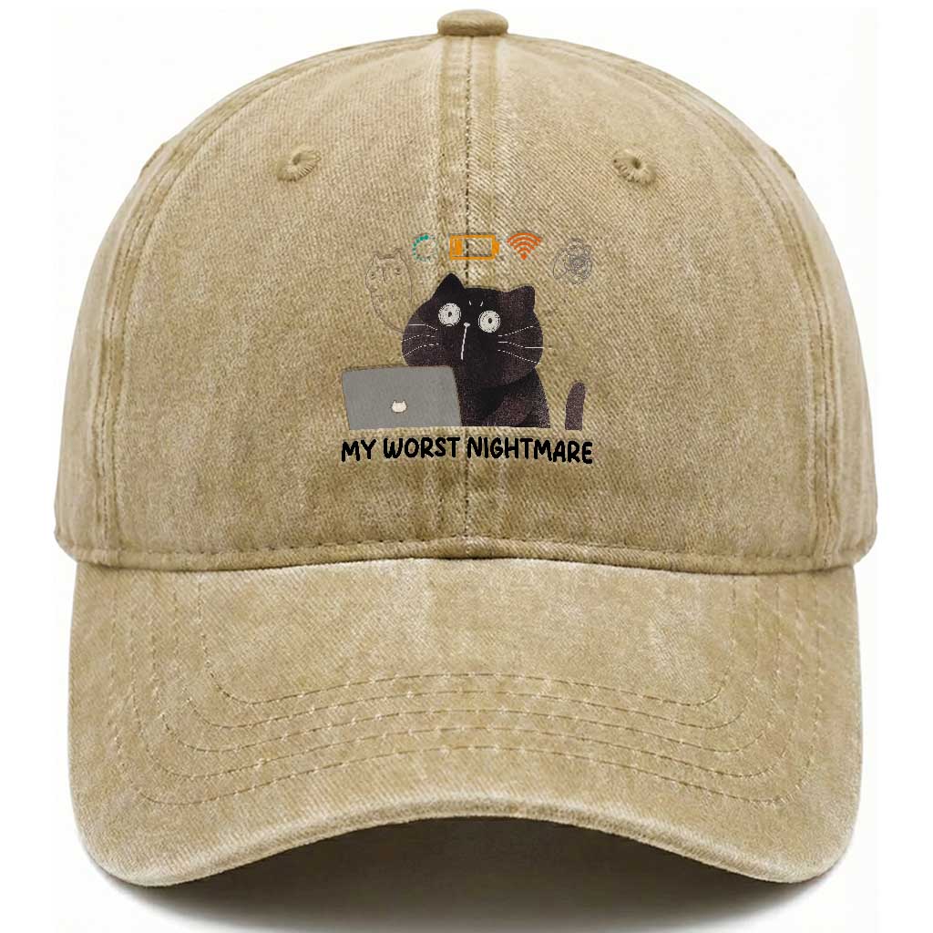 My Worst Nightmare Washed Cotton Baseball Cap Funny Cat Gaming Wifi Loading Hurmor