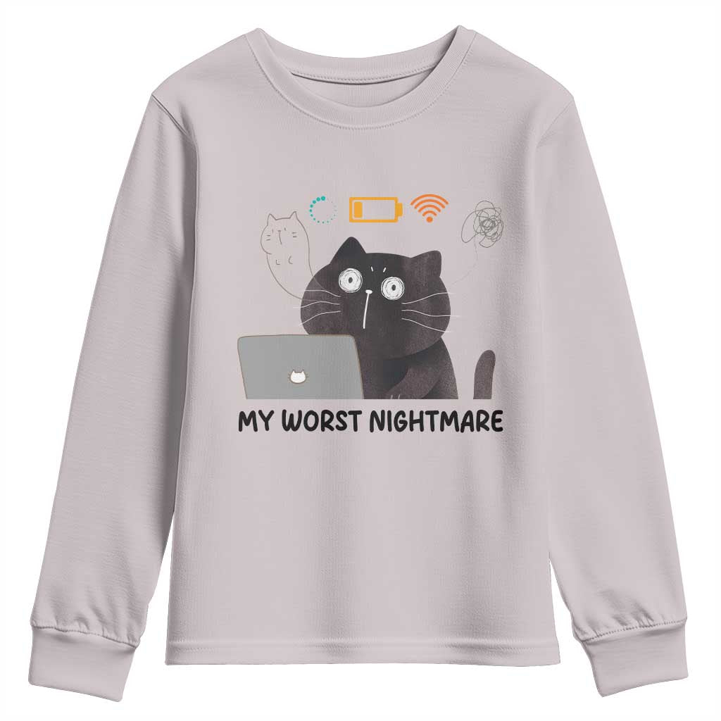 My Worst Nightmare Youth Sweatshirt Funny Cat Gaming Wifi Loading Hurmor - Wonder Print Shop