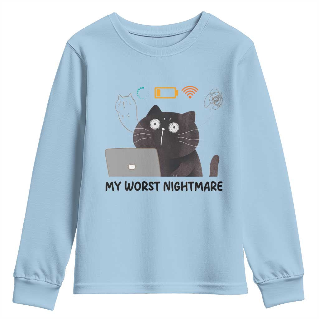 My Worst Nightmare Youth Sweatshirt Funny Cat Gaming Wifi Loading Hurmor - Wonder Print Shop