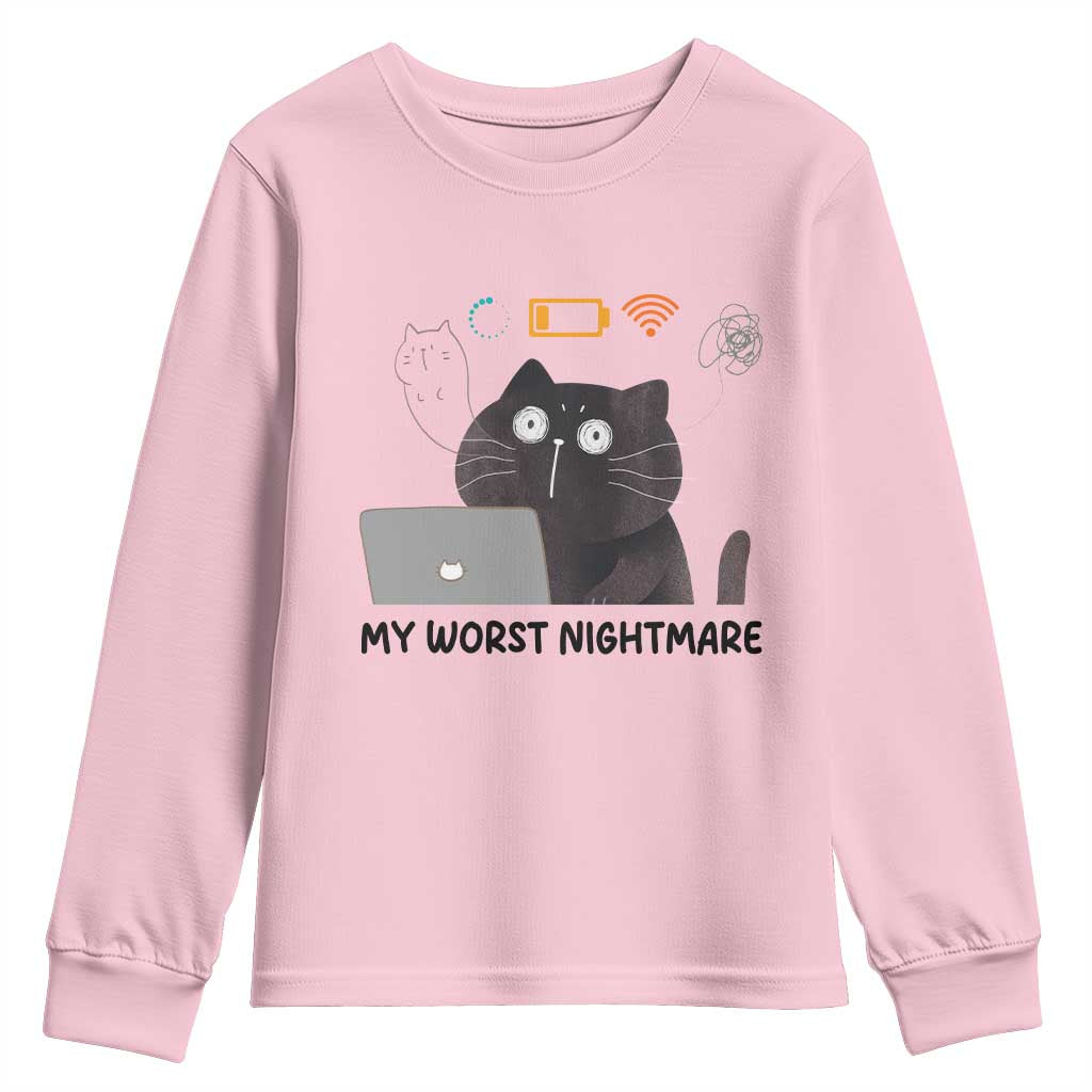 My Worst Nightmare Youth Sweatshirt Funny Cat Gaming Wifi Loading Hurmor - Wonder Print Shop