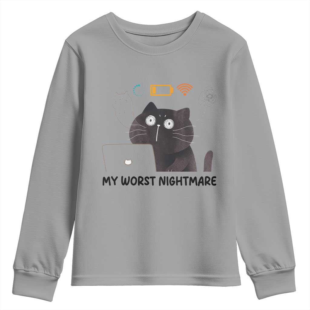 My Worst Nightmare Youth Sweatshirt Funny Cat Gaming Wifi Loading Hurmor - Wonder Print Shop