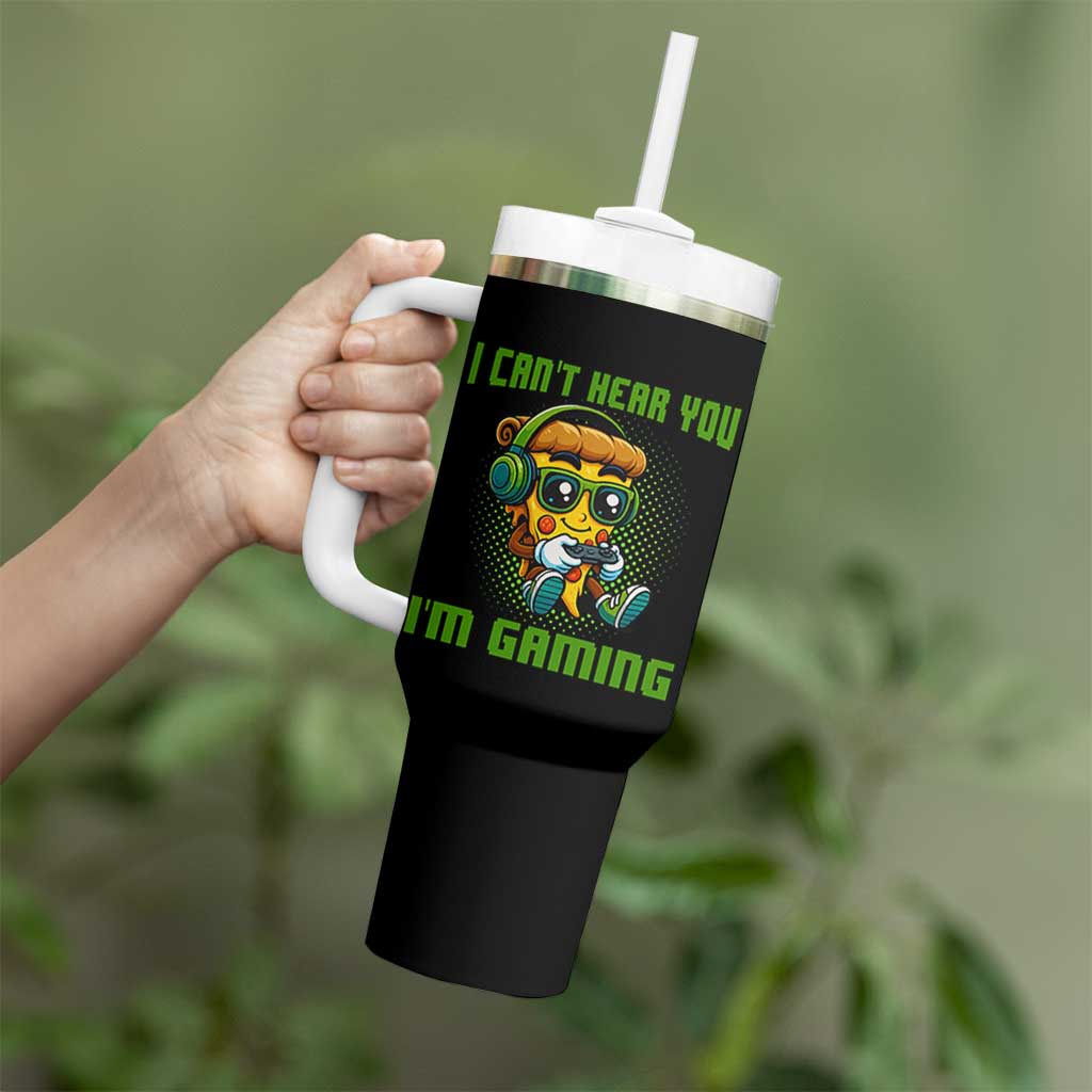 Funny Pizza Video Gaming Tumbler With Handle I Can Not Hear You I Am Gaming
