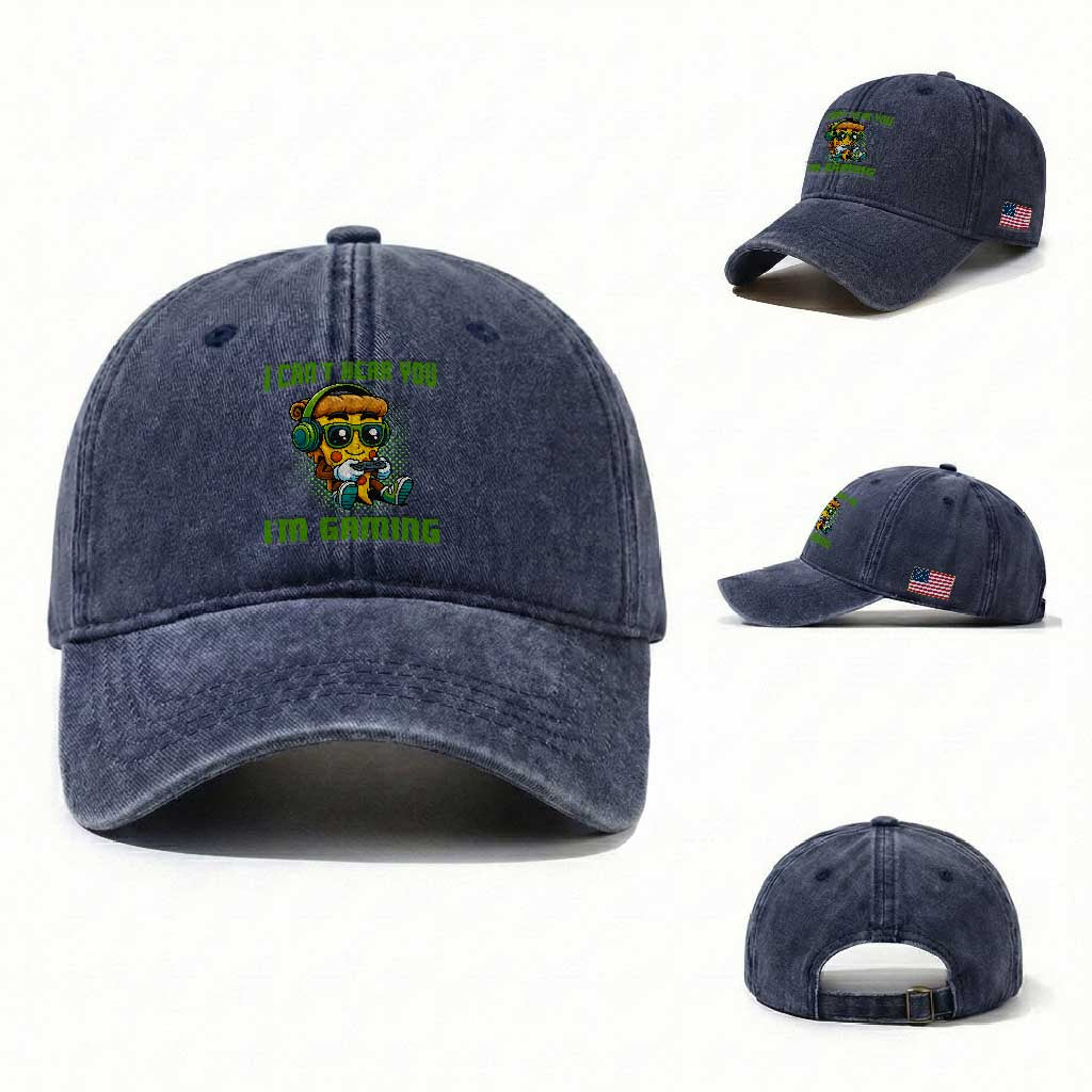 Funny Pizza Video Gaming Washed Cotton Baseball Cap I Can Not Hear You I Am Gaming