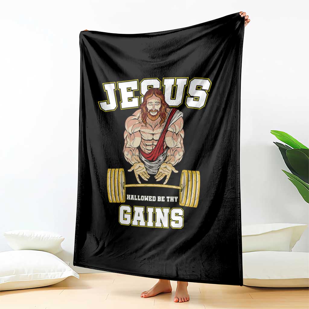 Funny Jesus Gym Throw Blanket Hallowed Be Thy Gains - Wonder Print Shop
