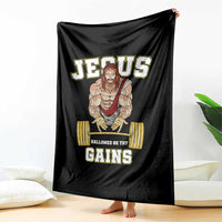 Funny Jesus Gym Throw Blanket Hallowed Be Thy Gains - Wonder Print Shop