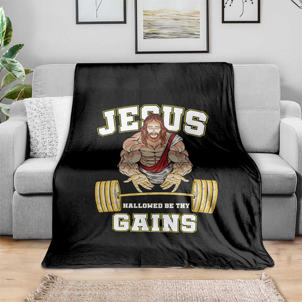 Funny Jesus Gym Throw Blanket Hallowed Be Thy Gains - Wonder Print Shop