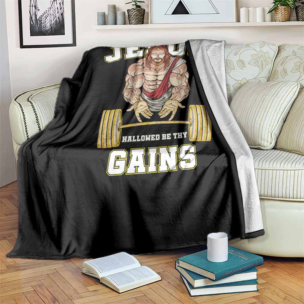 Funny Jesus Gym Throw Blanket Hallowed Be Thy Gains - Wonder Print Shop