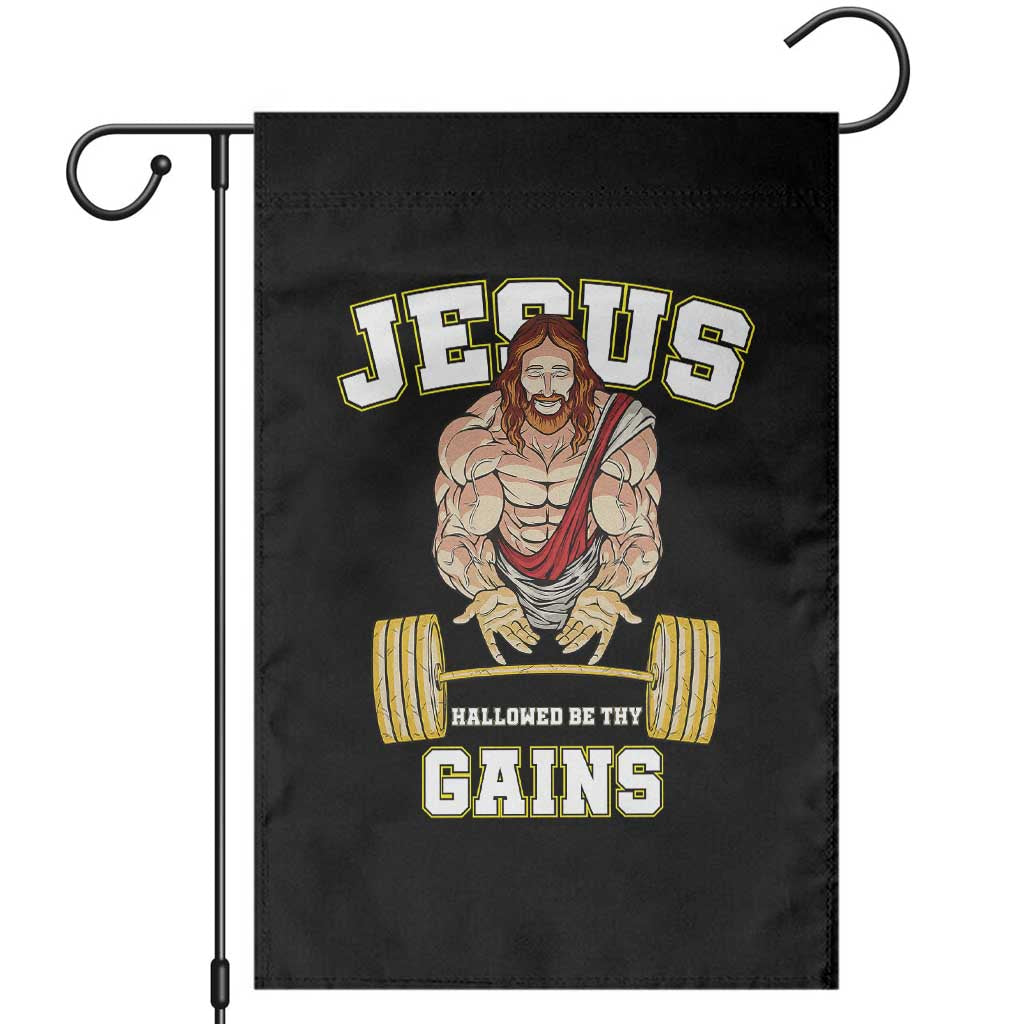 Funny Jesus Gym Garden Flag Hallowed Be Thy Gains - Wonder Print Shop