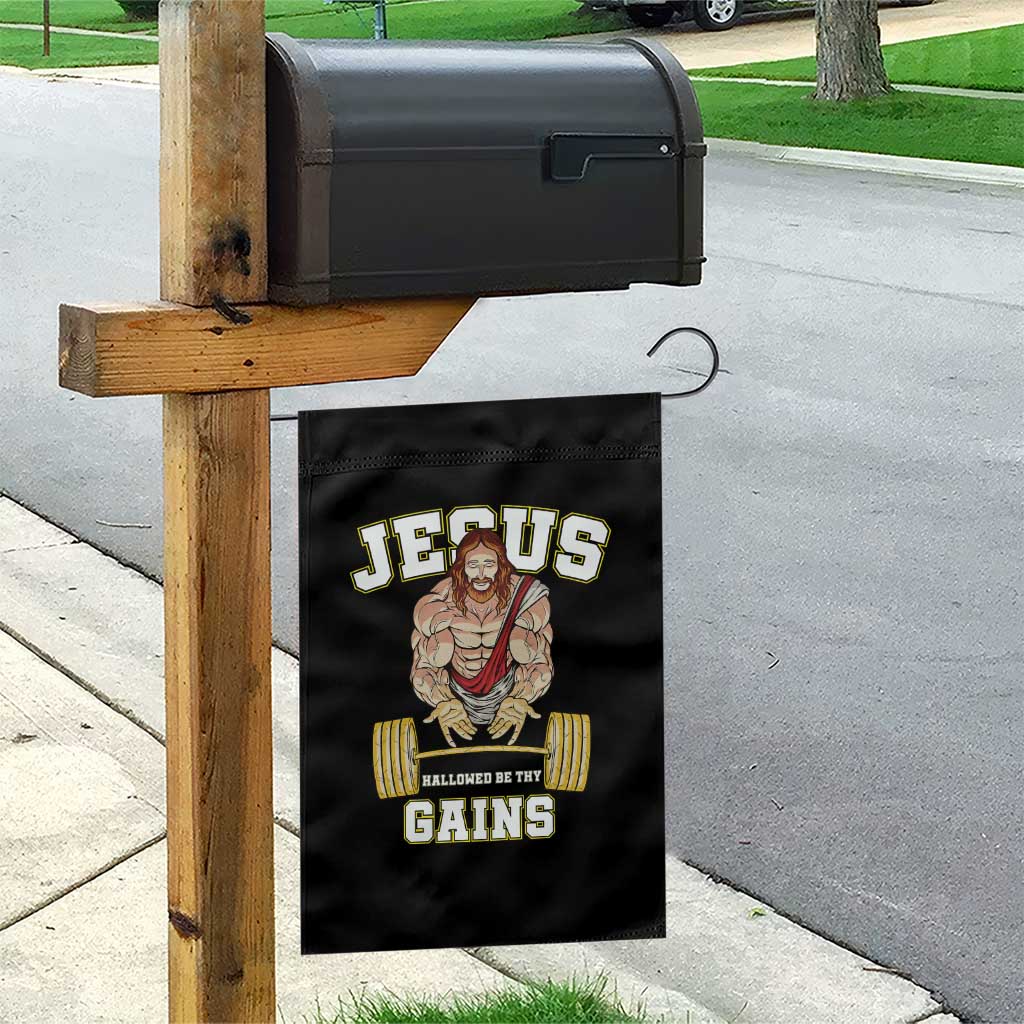 Funny Jesus Gym Garden Flag Hallowed Be Thy Gains - Wonder Print Shop
