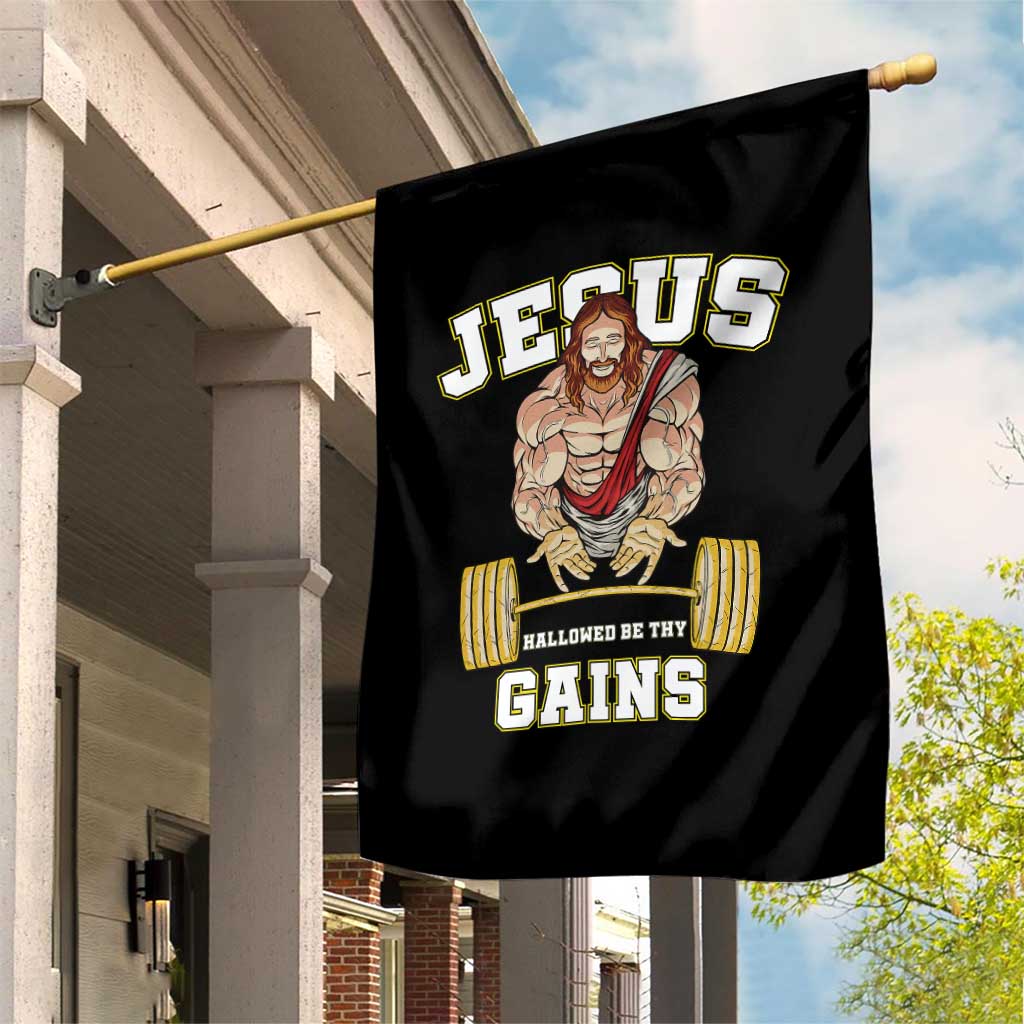 Funny Jesus Gym Garden Flag Hallowed Be Thy Gains - Wonder Print Shop