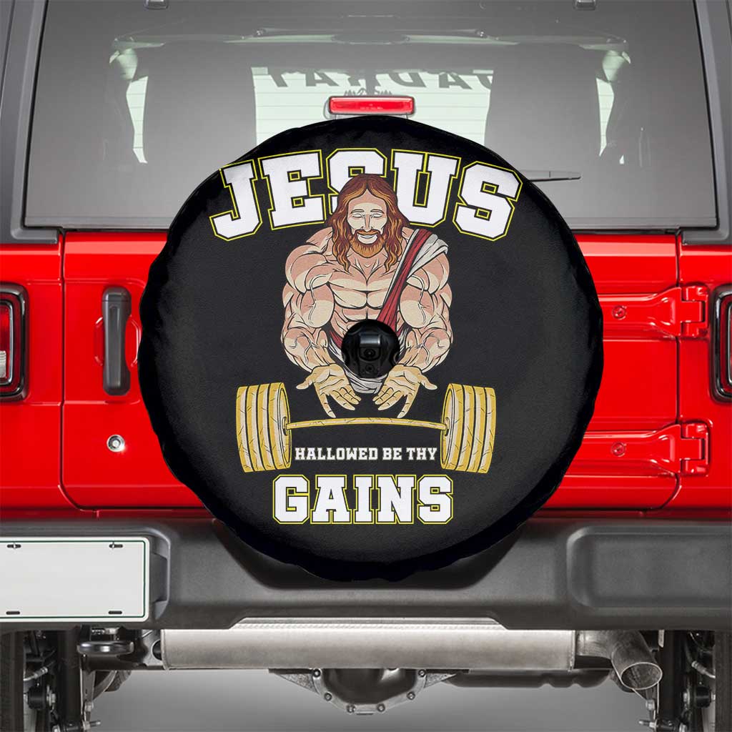Funny Jesus Gym Spare Tire Cover Hallowed Be Thy Gains - Wonder Print Shop