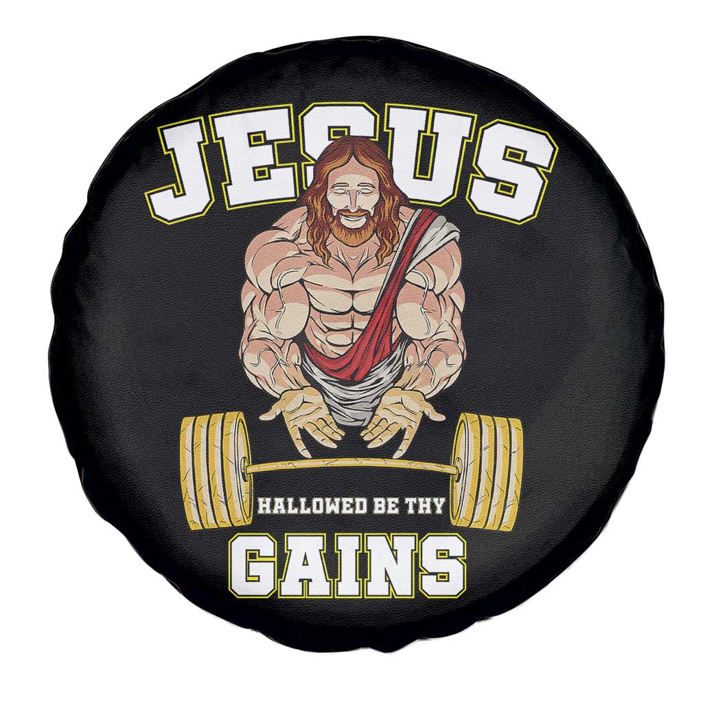 Funny Jesus Gym Spare Tire Cover Hallowed Be Thy Gains - Wonder Print Shop