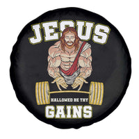 Funny Jesus Gym Spare Tire Cover Hallowed Be Thy Gains - Wonder Print Shop