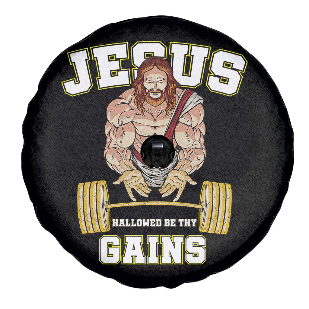 Funny Jesus Gym Spare Tire Cover Hallowed Be Thy Gains - Wonder Print Shop