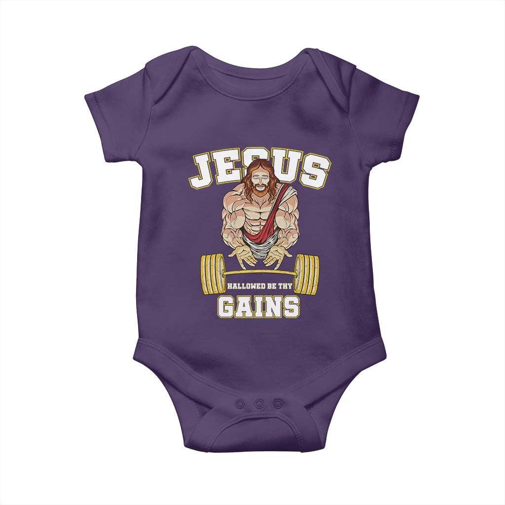 Funny Jesus Gym Baby Onesie Hallowed Be Thy Gains - Wonder Print Shop