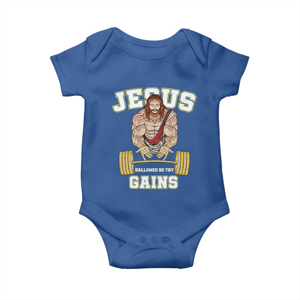 Funny Jesus Gym Baby Onesie Hallowed Be Thy Gains - Wonder Print Shop