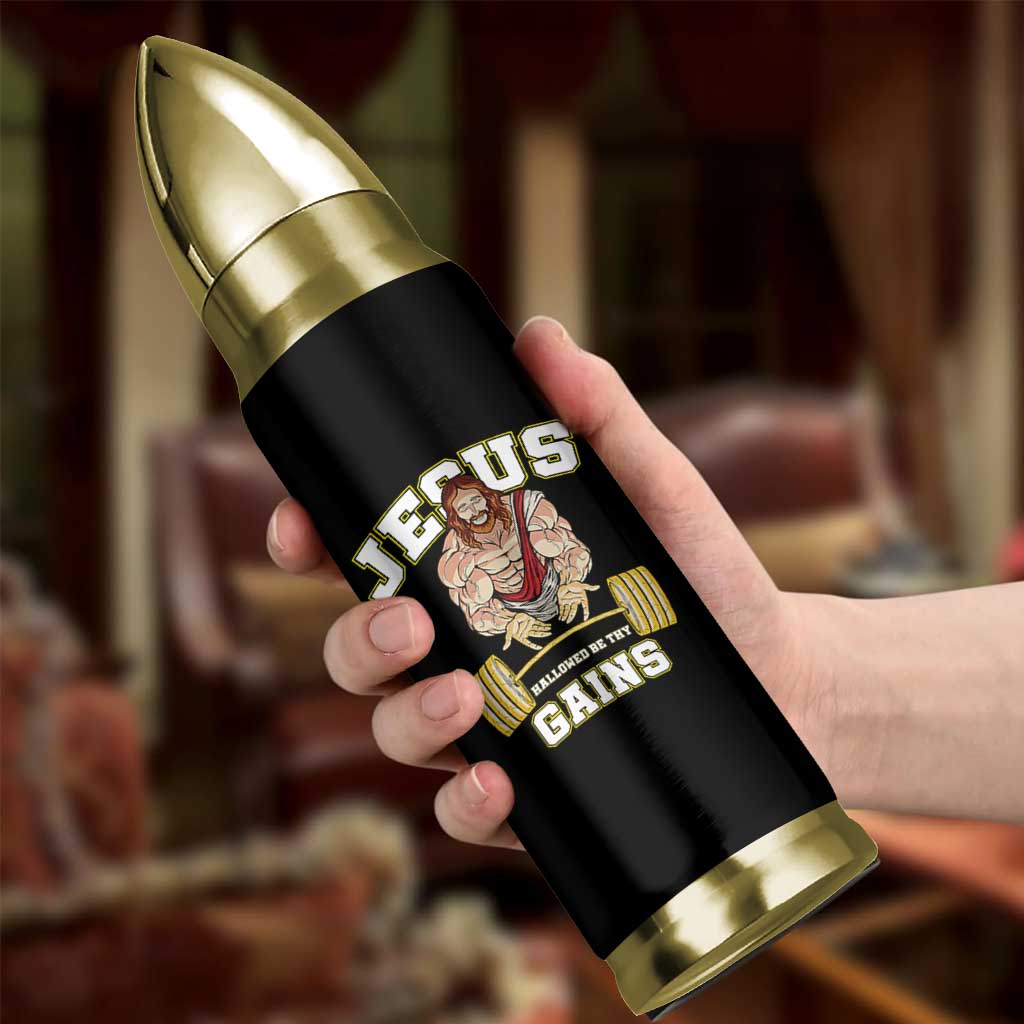 Funny Jesus Gym Bullet Tumbler Hallowed Be Thy Gains - Wonder Print Shop