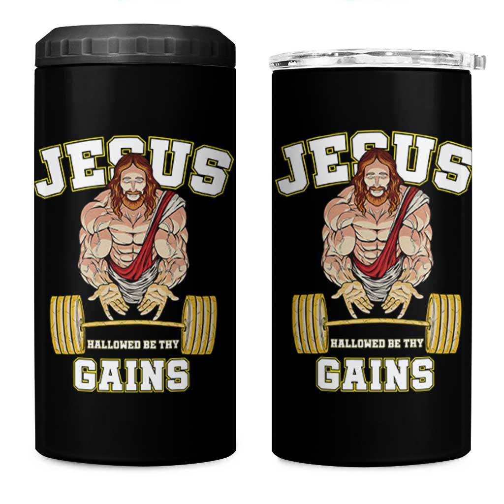 Funny Jesus Gym 4 in 1 Can Cooler Tumbler Hallowed Be Thy Gains - Wonder Print Shop