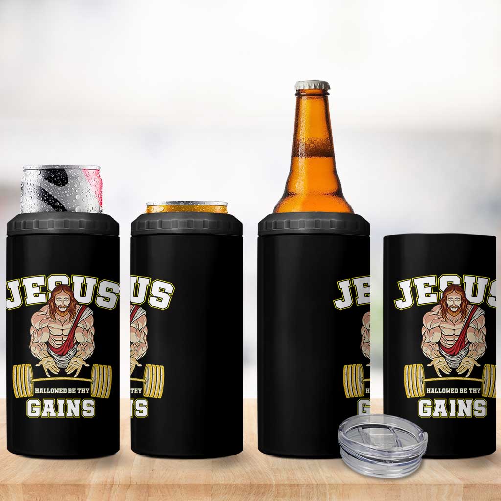 Funny Jesus Gym 4 in 1 Can Cooler Tumbler Hallowed Be Thy Gains - Wonder Print Shop