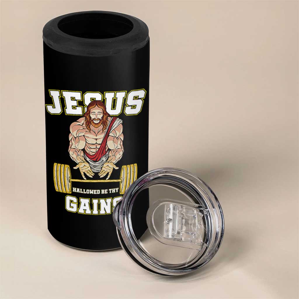 Funny Jesus Gym 4 in 1 Can Cooler Tumbler Hallowed Be Thy Gains - Wonder Print Shop