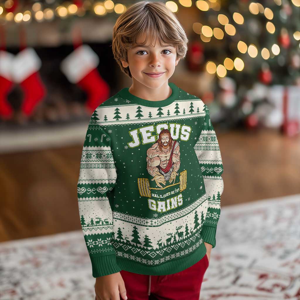 Funny Jesus Gym Ugly Christmas Sweater Hallowed Be Thy Gains - Wonder Print Shop