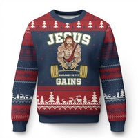 Funny Jesus Gym Ugly Christmas Sweater Hallowed Be Thy Gains - Wonder Print Shop