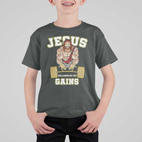 Funny Jesus Gym T Shirt For Kid Hallowed Be Thy Gains - Wonder Print Shop