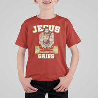 Funny Jesus Gym T Shirt For Kid Hallowed Be Thy Gains - Wonder Print Shop
