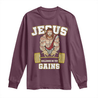 Funny Jesus Gym Long Sleeve Shirt Hallowed Be Thy Gains - Wonder Print Shop