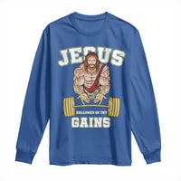 Funny Jesus Gym Long Sleeve Shirt Hallowed Be Thy Gains - Wonder Print Shop