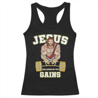 Funny Jesus Gym Racerback Tank Top Hallowed Be Thy Gains - Wonder Print Shop