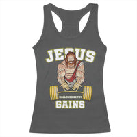 Funny Jesus Gym Racerback Tank Top Hallowed Be Thy Gains - Wonder Print Shop