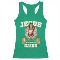 Funny Jesus Gym Racerback Tank Top Hallowed Be Thy Gains - Wonder Print Shop