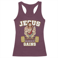 Funny Jesus Gym Racerback Tank Top Hallowed Be Thy Gains - Wonder Print Shop