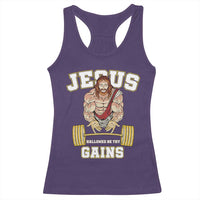 Funny Jesus Gym Racerback Tank Top Hallowed Be Thy Gains - Wonder Print Shop