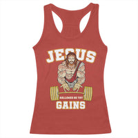 Funny Jesus Gym Racerback Tank Top Hallowed Be Thy Gains - Wonder Print Shop