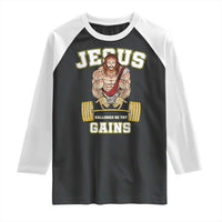 Funny Jesus Gym Raglan Shirt Hallowed Be Thy Gains - Wonder Print Shop