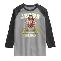 Funny Jesus Gym Raglan Shirt Hallowed Be Thy Gains - Wonder Print Shop