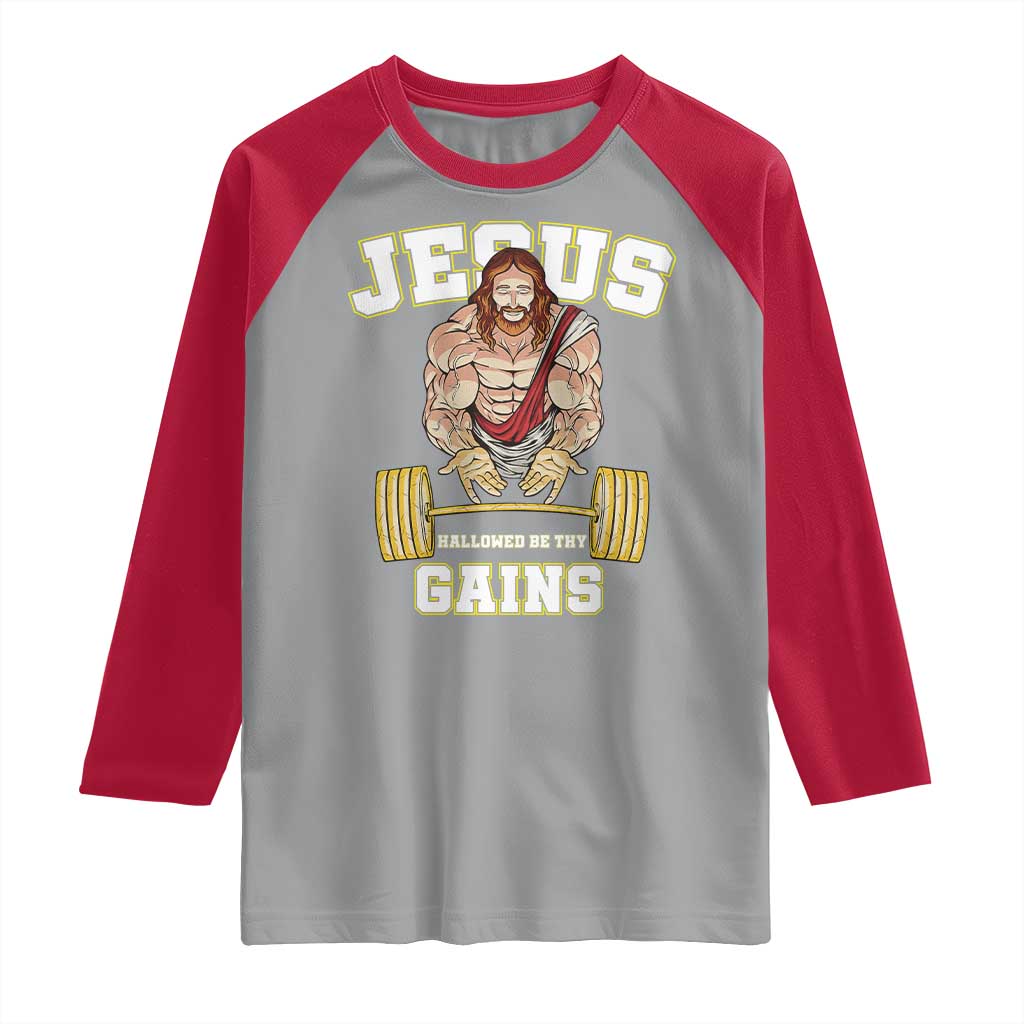 Funny Jesus Gym Raglan Shirt Hallowed Be Thy Gains - Wonder Print Shop
