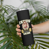 Funny Jesus Gym Skinny Tumbler Hallowed Be Thy Gains - Wonder Print Shop