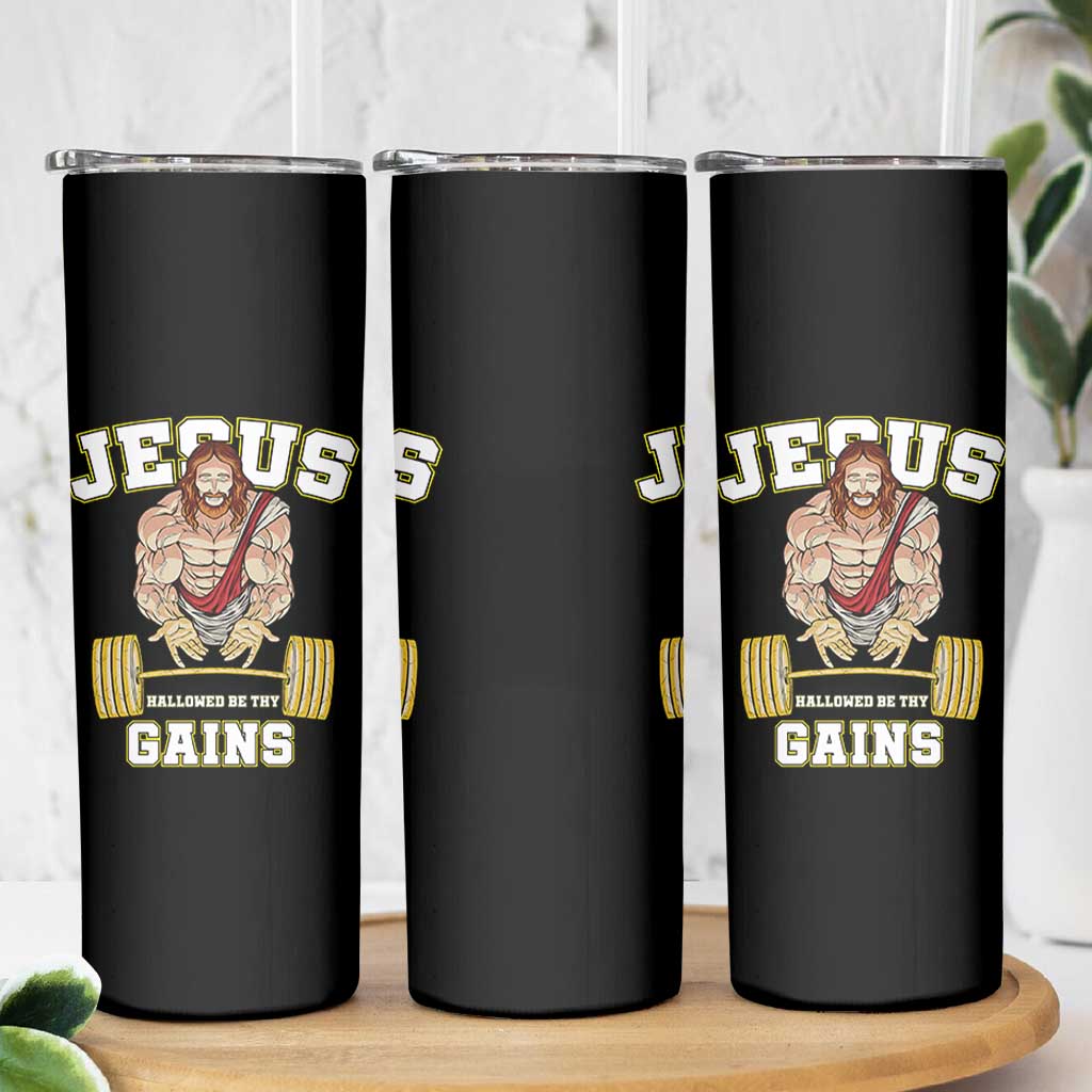 Funny Jesus Gym Skinny Tumbler Hallowed Be Thy Gains - Wonder Print Shop