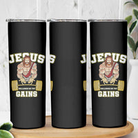 Funny Jesus Gym Skinny Tumbler Hallowed Be Thy Gains - Wonder Print Shop
