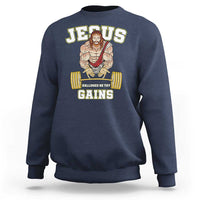 Funny Jesus Gym Sweatshirt Hallowed Be Thy Gains - Wonder Print Shop