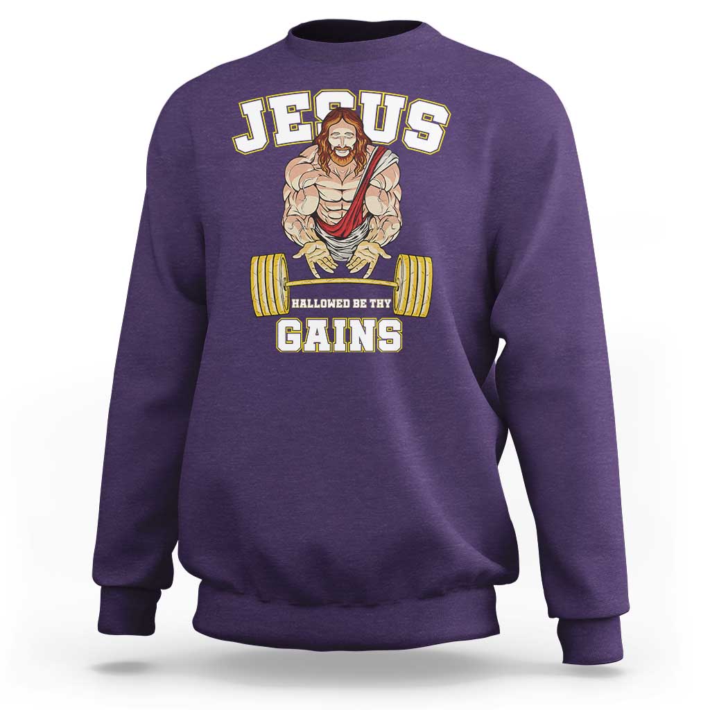Funny Jesus Gym Sweatshirt Hallowed Be Thy Gains - Wonder Print Shop