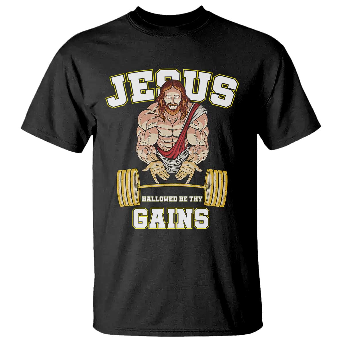 Funny Jesus Gym T Shirt Hallowed Be Thy Gains - Wonder Print Shop
