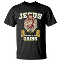 Funny Jesus Gym T Shirt Hallowed Be Thy Gains - Wonder Print Shop