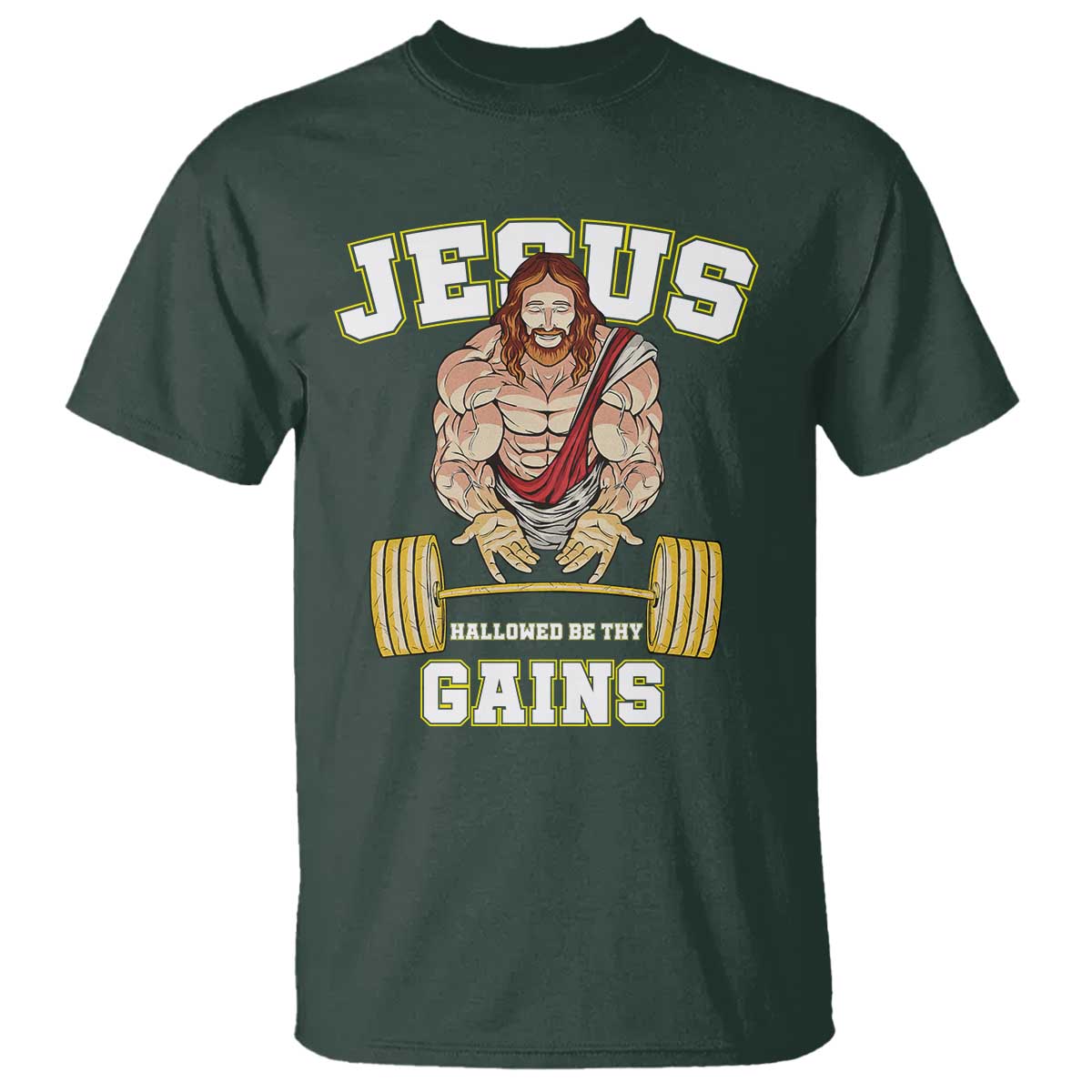 Funny Jesus Gym T Shirt Hallowed Be Thy Gains - Wonder Print Shop