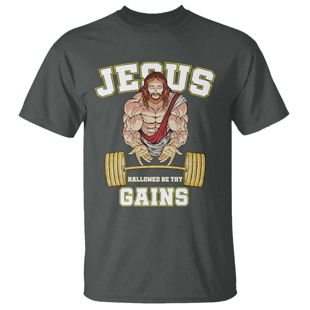 Funny Jesus Gym T Shirt Hallowed Be Thy Gains - Wonder Print Shop