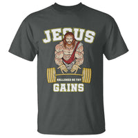 Funny Jesus Gym T Shirt Hallowed Be Thy Gains - Wonder Print Shop
